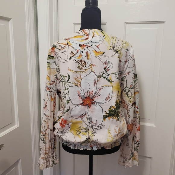 Inc. International Concepts Floral Print 100% Cotton L/S Top Lge, Ruffle Hemline - Picture 4 of 9